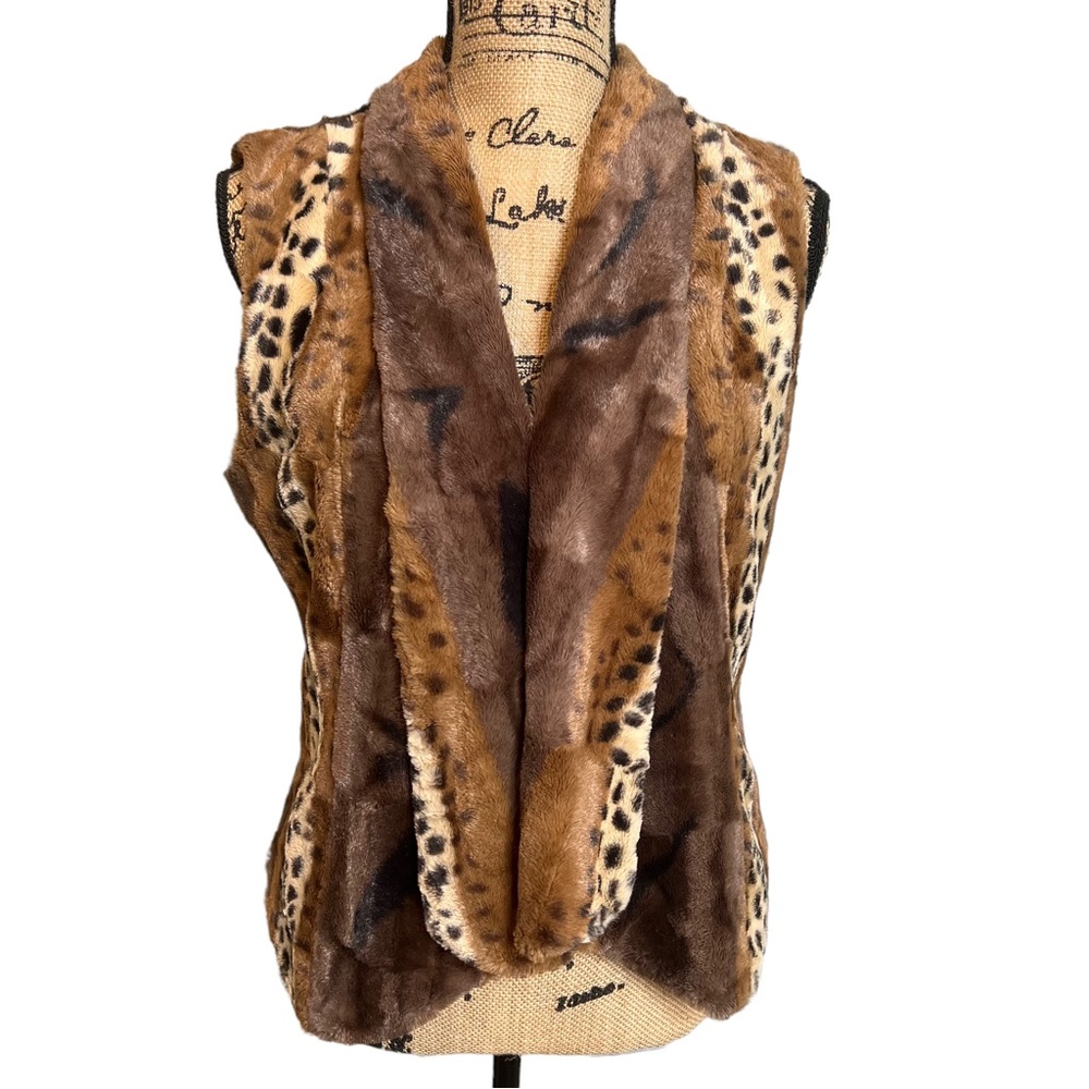 Kate Rosy Faux Fur Neutral Browns Vest sz Medium P - Picture 1 of 6